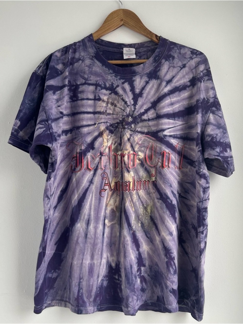 Jethro Tull Aqualung Vintage Y2K Anvil T-Shirt Blue Tie Dye‎ Mens XL Distressed